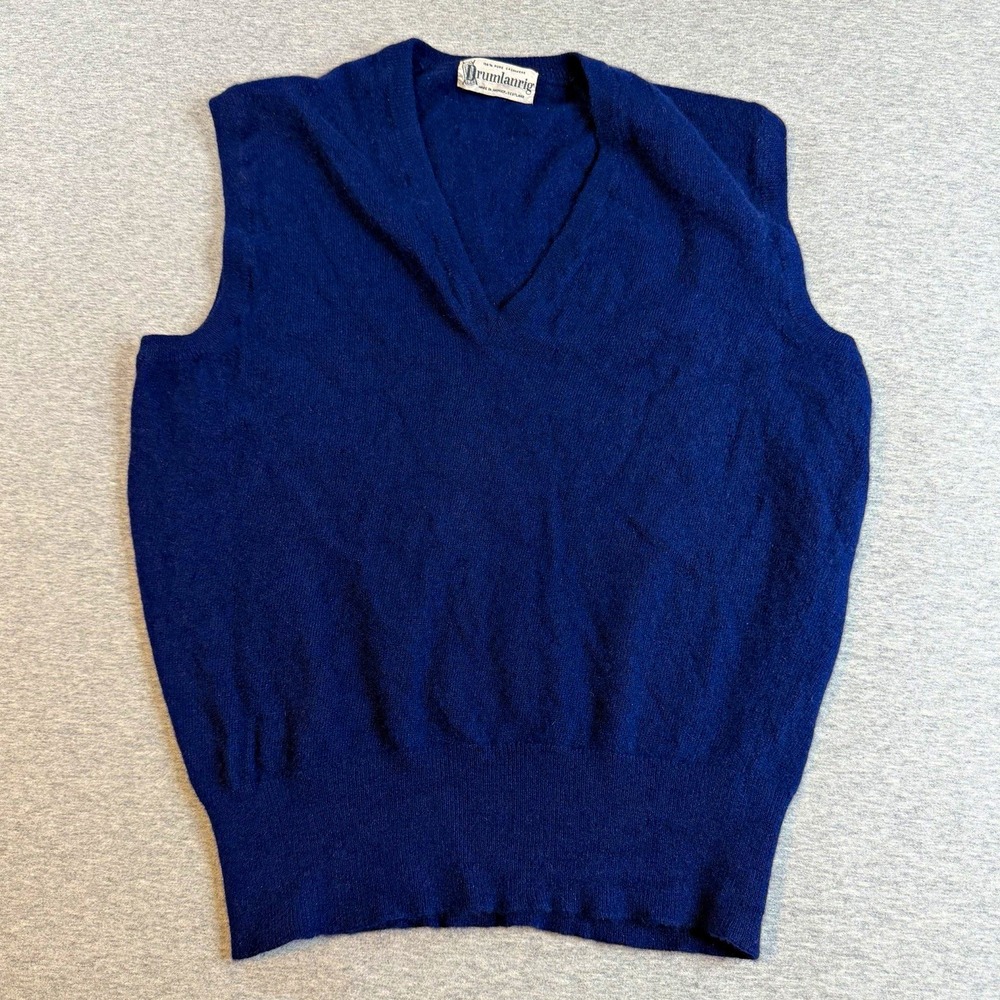 Vintage Drumlanrig Cashmere Sweater Vest Navy Blue V-Neck Scotland 36" Chest